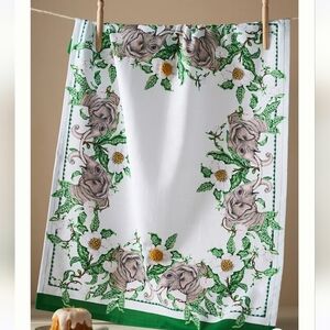 Anthropologie x Lou Rota Elephant dish towel - white, green